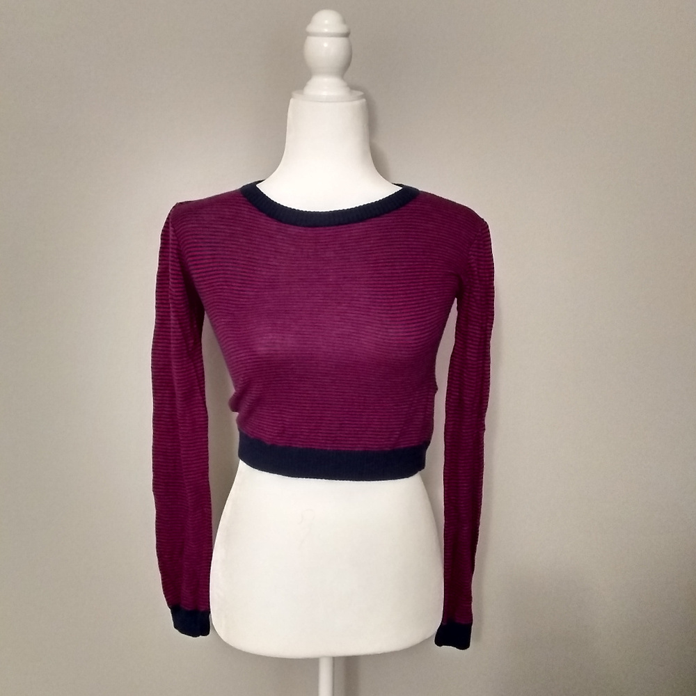 Forever 21, fuchsia and navy, long sleeve crop top